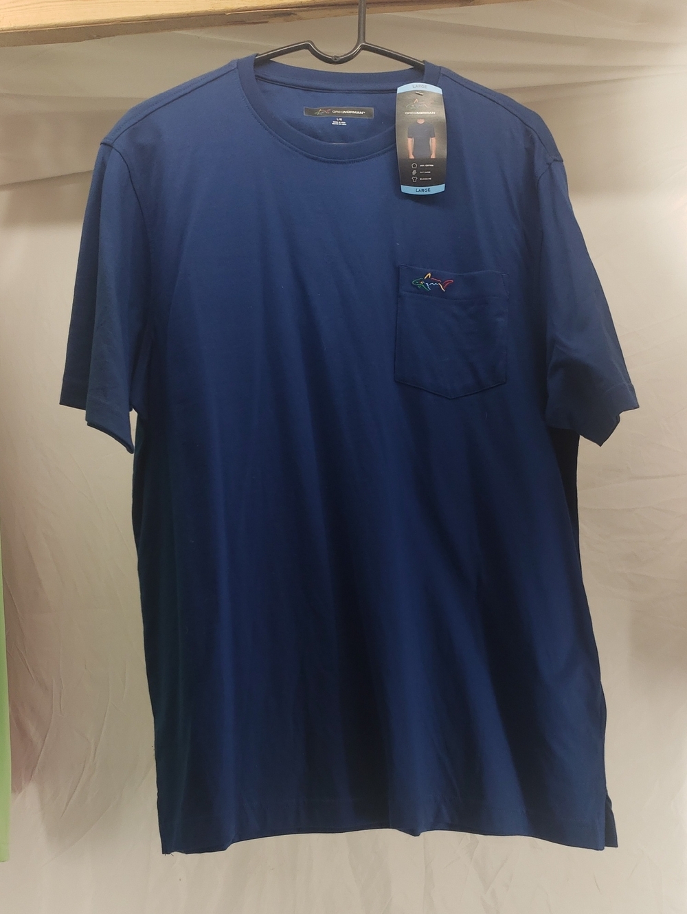 Greg Norman Collection Navy Short-Sleeve Pocket Tee with Multicolor Shark Accent